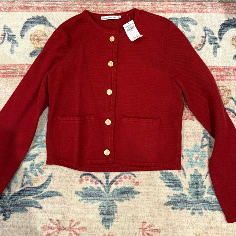 NWT Abercrombie & Fitch Red Button-Up Cardigan